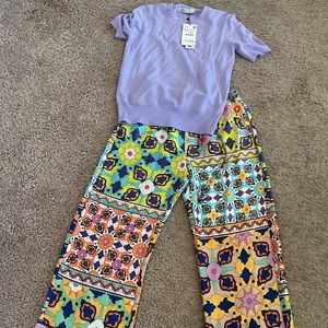 Zara silk pants and sweater